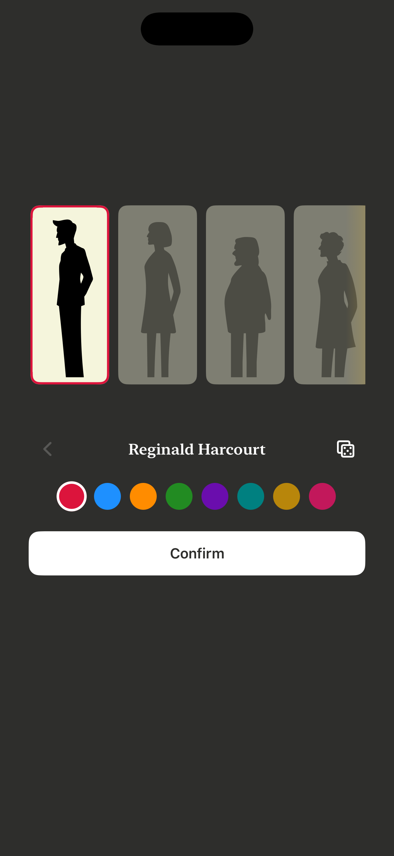 PM customise screen showing different assets and party colour options